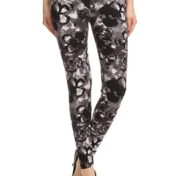 LEGGINGS DEPOT Black & Gray Skull Print Full Length Leggings Size 18 NWT - Picture 3 of 3